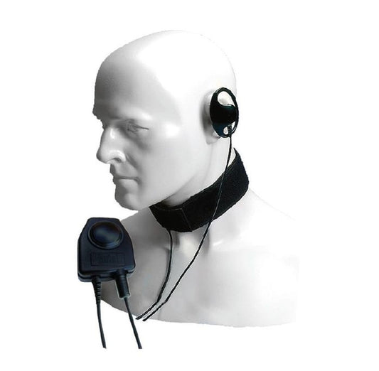 CXR16/950 – ‘D’ Shaped Earpiece, Throat Microphone with Large In-Line PTT